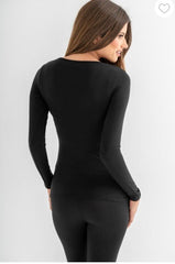Pour Moi | Second Skin Thermal Long Sleeve Top | Black