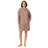 DKNY | Chill As Can Be Hooded Short Zip Robe | Taupe