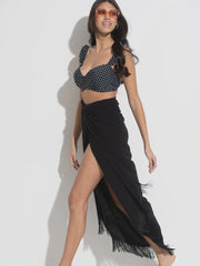 Pour Moi | Fringe Trim Crinkle Multiway Sarong | Black
