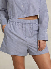 Polo Ralph Lauren | Crop Top & Boxer Poplin Pyjama Set | Navy Stripe