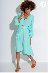 Pour Moi | Crinkle O Ring Midi Beach Kaftan | Aqua