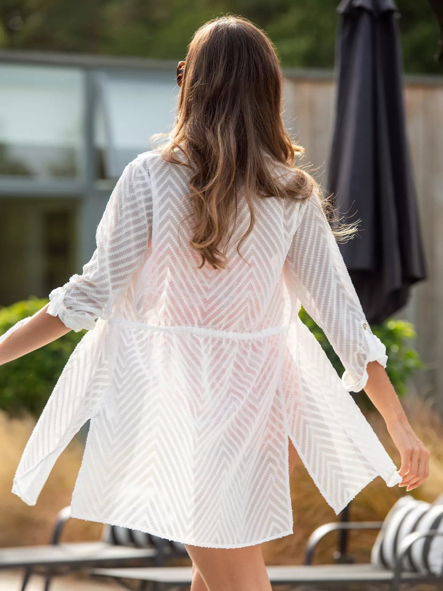 Pour Moi | Chevron Stripe Beach Shirt | White