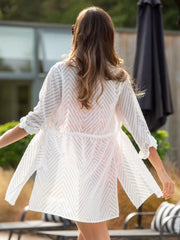 Pour Moi | Chevron Stripe Beach Shirt | White