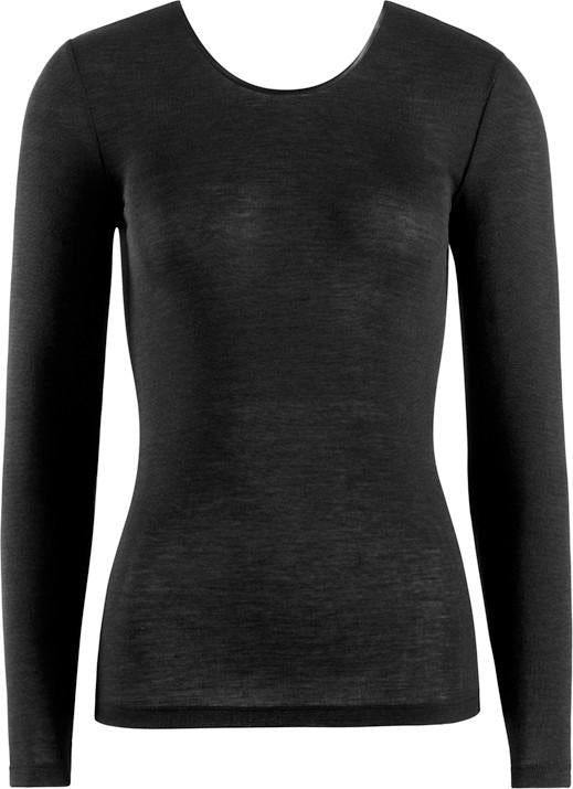 Hanro | Woolen Silk Long Sleeved Shirt | Black