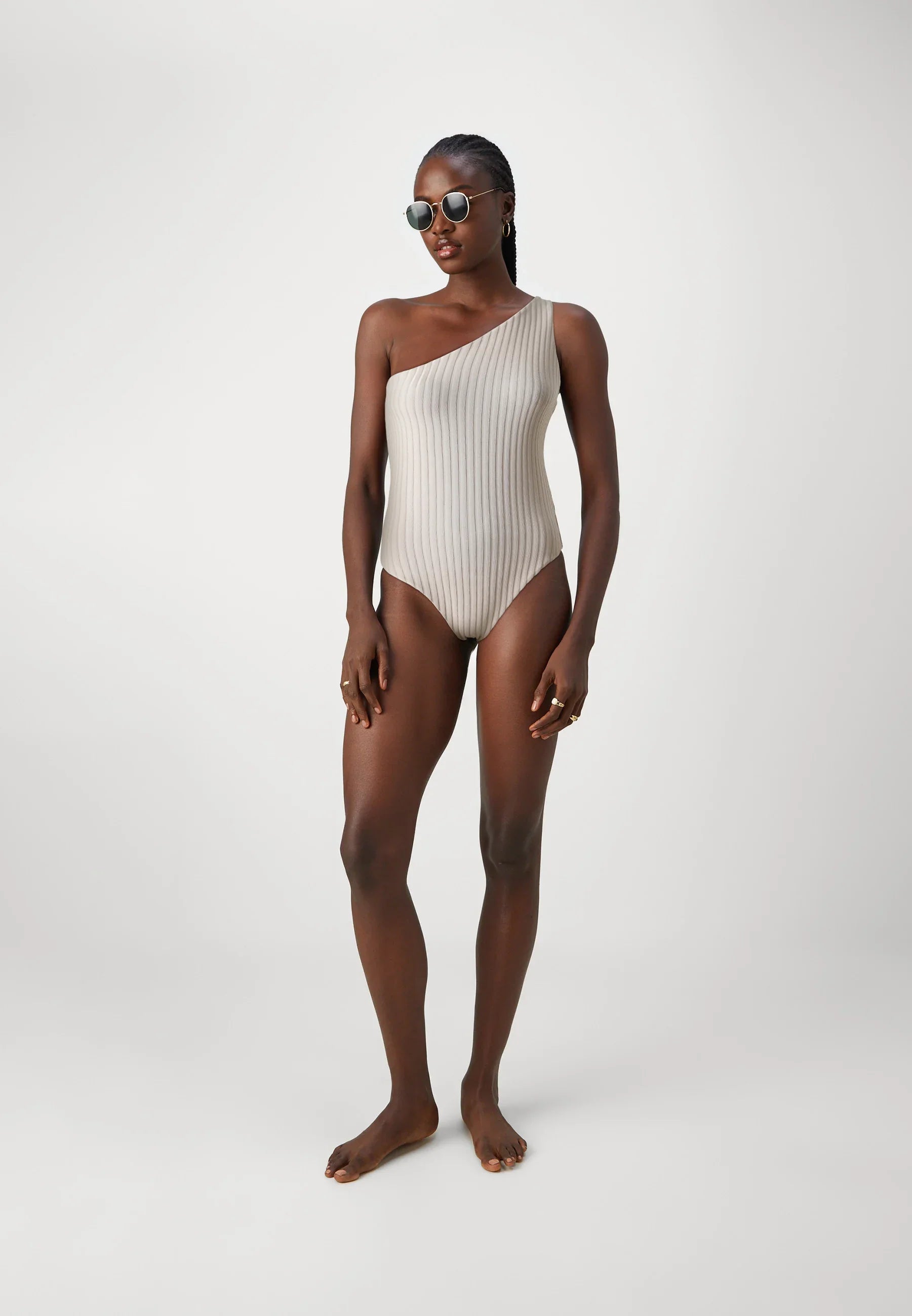 Calvin Klein | One Shoulder Swimsuit | Stone