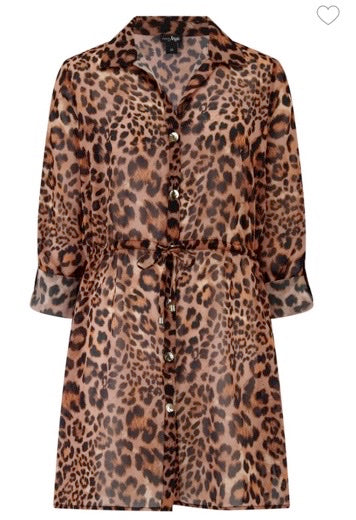 Pour Moi | Chiffon Button Through Beach Shirt | Leopard