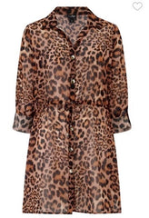 Pour Moi | Chiffon Button Through Beach Shirt | Leopard