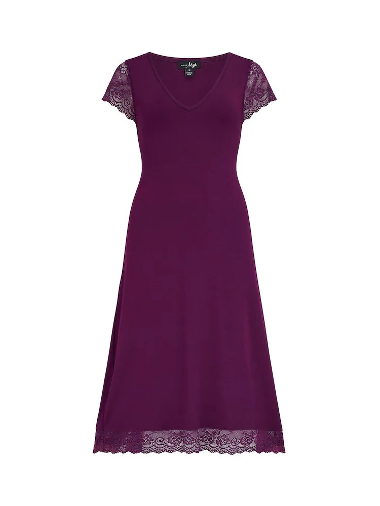 Pour Moi | Bamboo Jersey Lace Hidden Support Midi Chemise | Plum