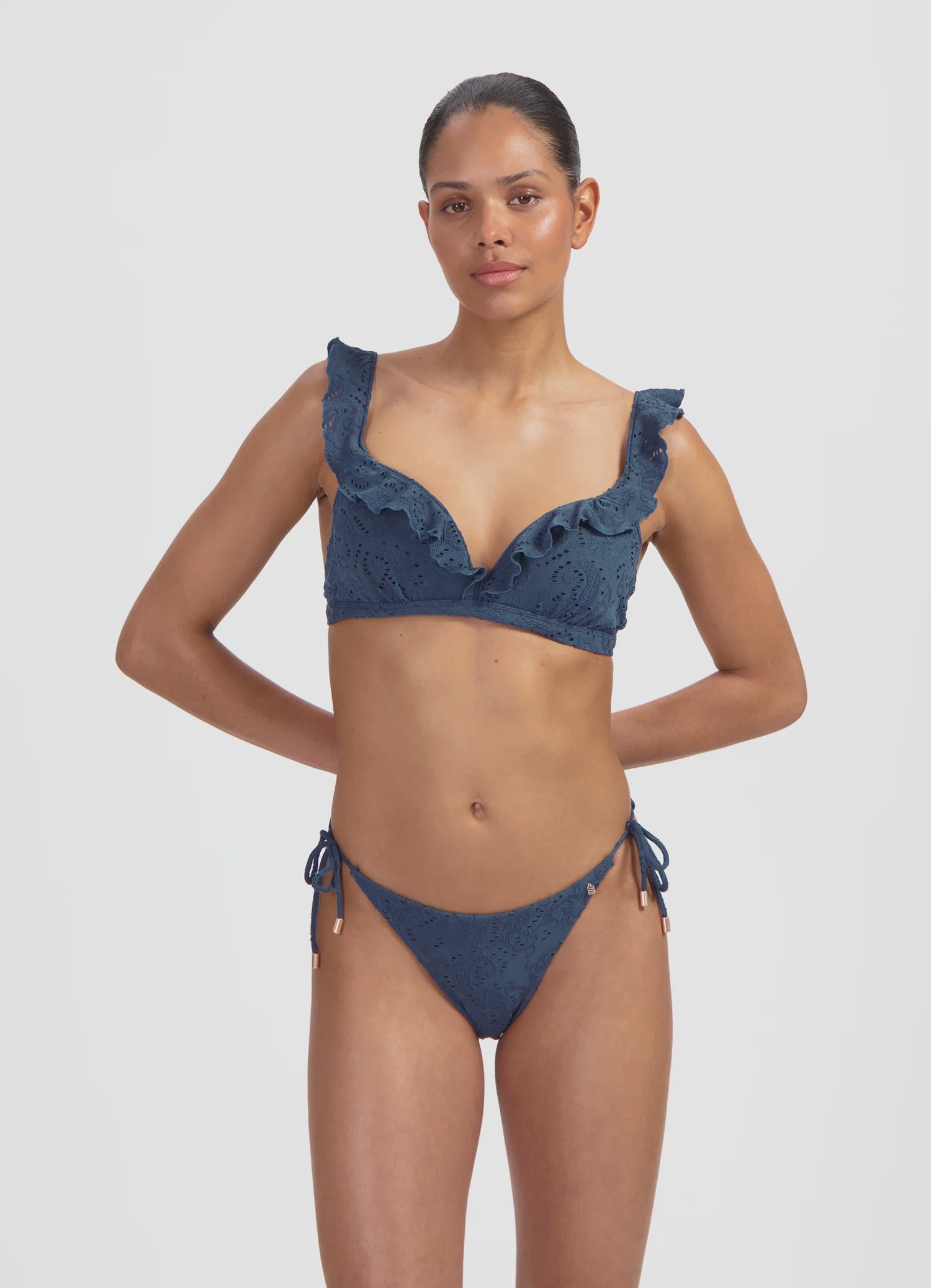 Beachlife | Embroidery Ruffle Bikini Top | Nightsky