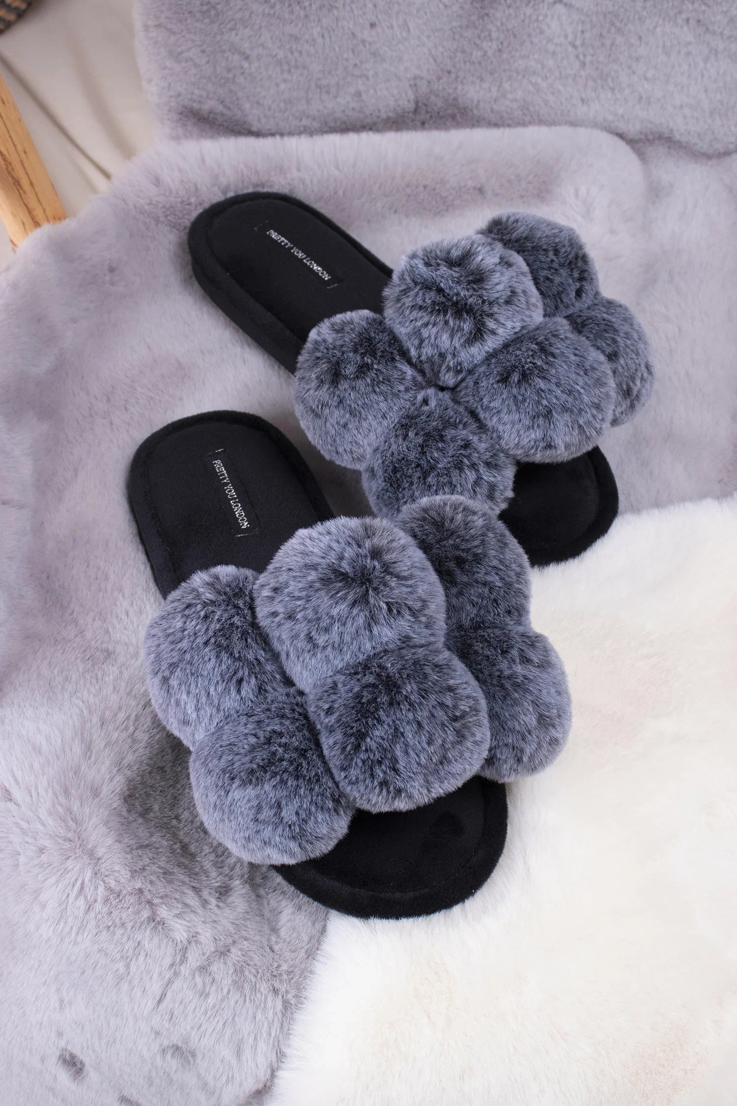 Pretty You London | Dolly Slippers | Black