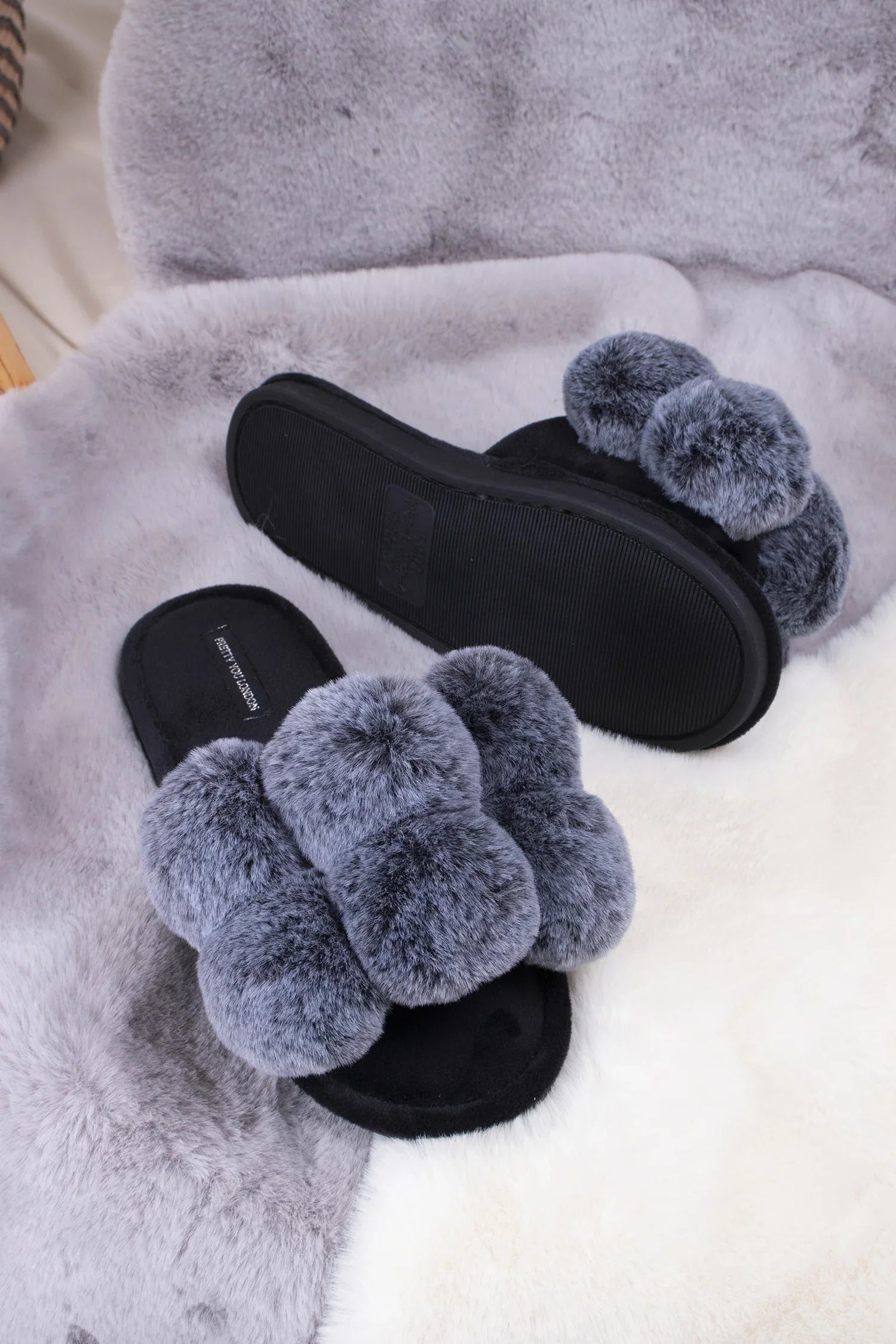 Pretty You London | Dolly Slippers | Black