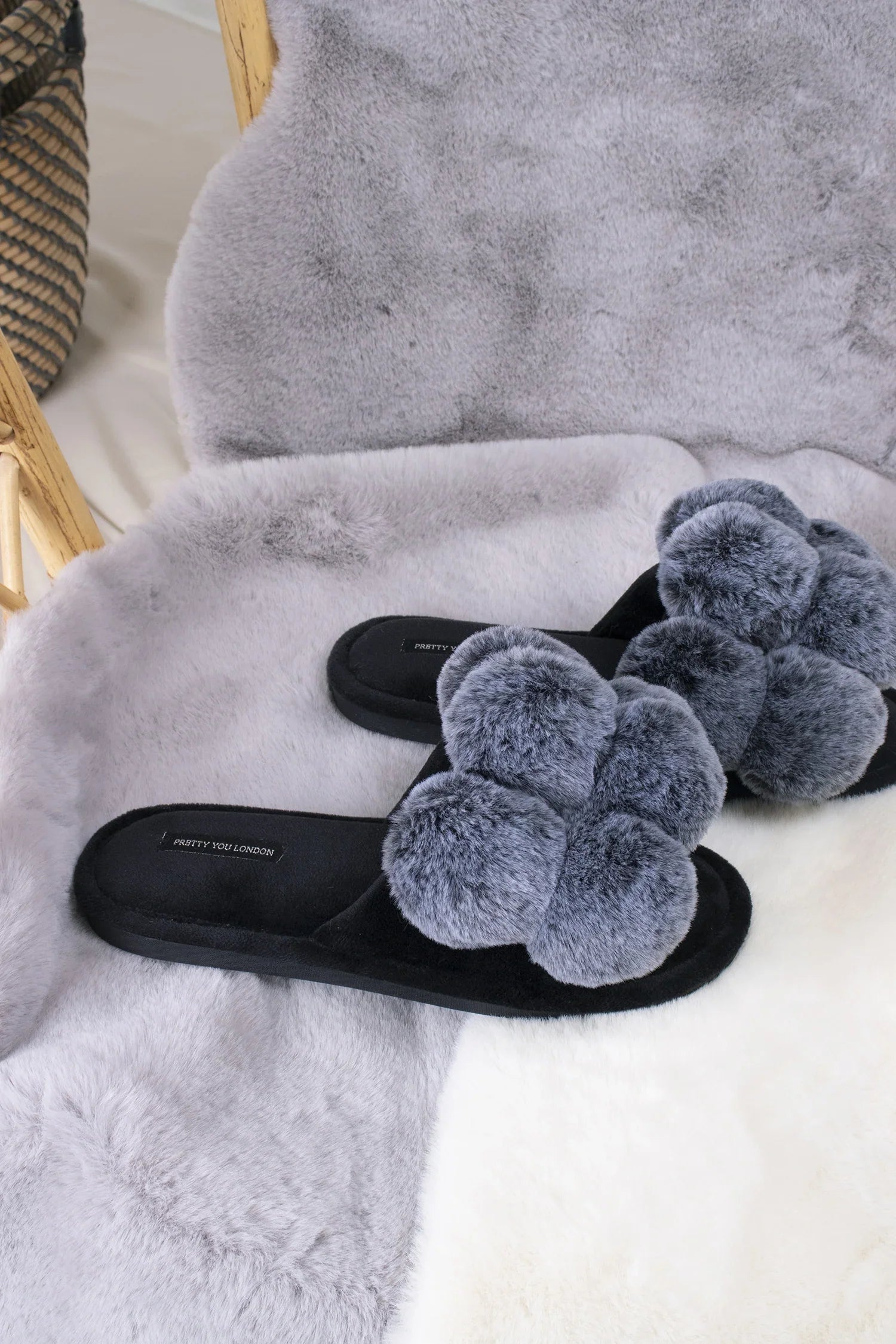 Pretty You London | Dolly Slippers | Black