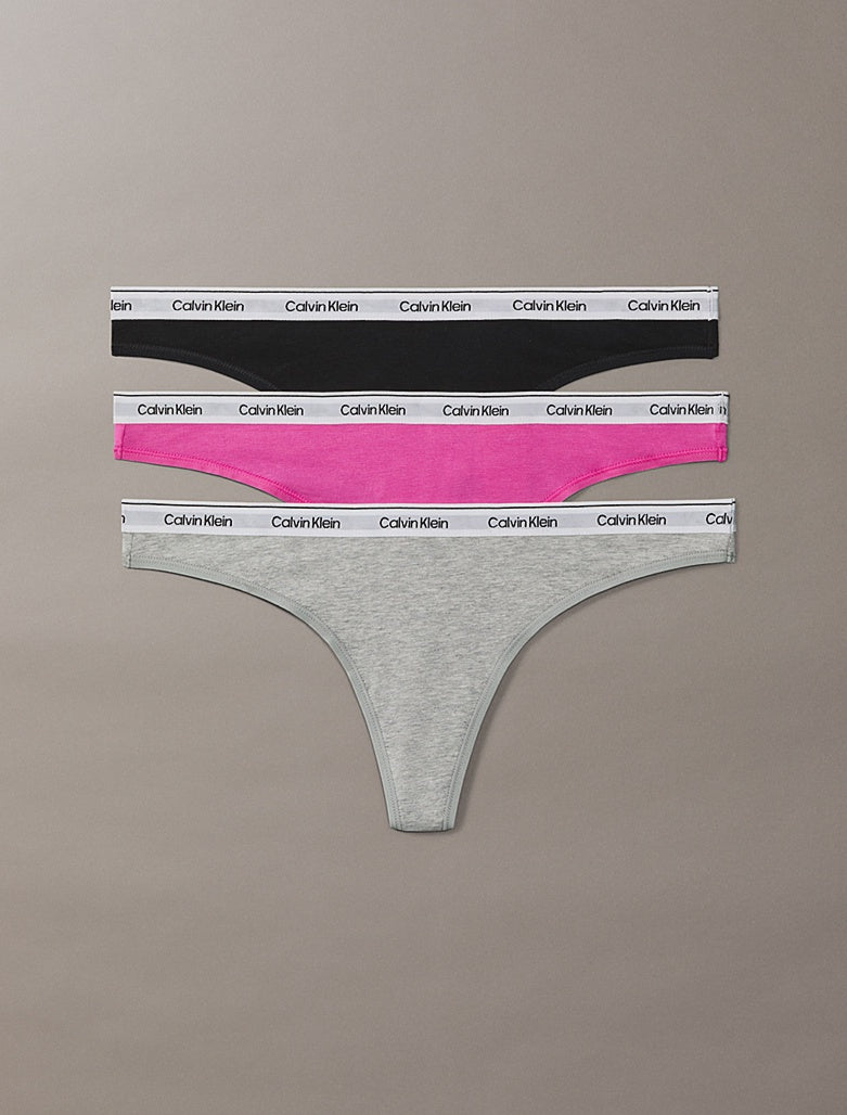 Calvin Klein | Icon Logo 3 Pack Thongs | Black/ Grey/ Stunning Orchid