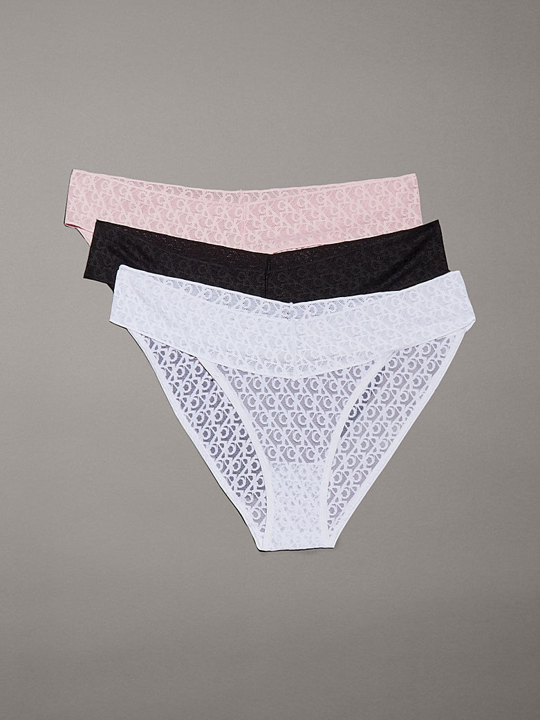 Calvin Klein | Icon Logo Lace 3 Pack Bikini Briefs | Black/White/Pink
