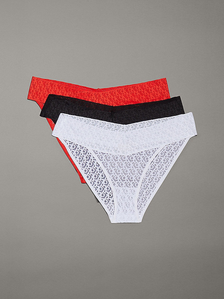 Calvin Klein | Icon Logo Lace 3 Pack Bikini Briefs | Black/White/Molten