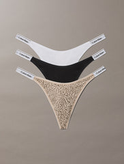Calvin Klein | Icon Logo 3 Pack Dipped Thongs | Black/ White/ Animal Mirror