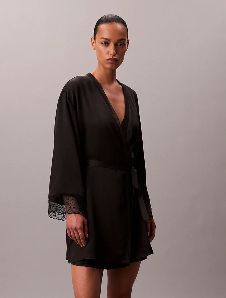 Calvin Klein | CK Black Satin Silk Bathrobe | Black
