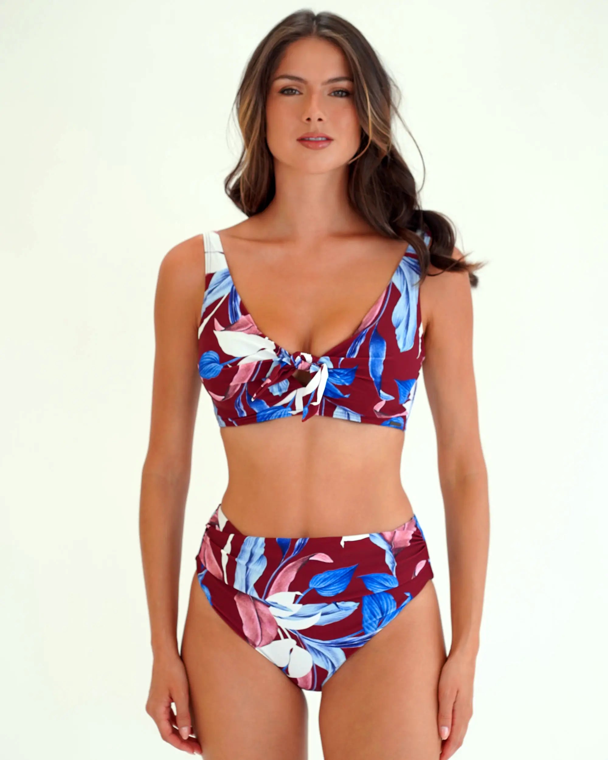 Moontide | Botanica High Ruched Front Bikini Pant | Maroon