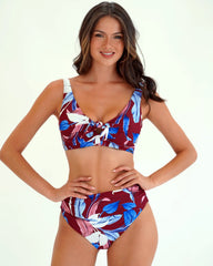 Moontide | Botanica High Ruched Front Bikini Pant | Maroon