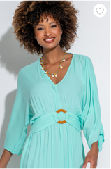 Pour Moi | Crinkle O Ring Midi Beach Kaftan | Aqua