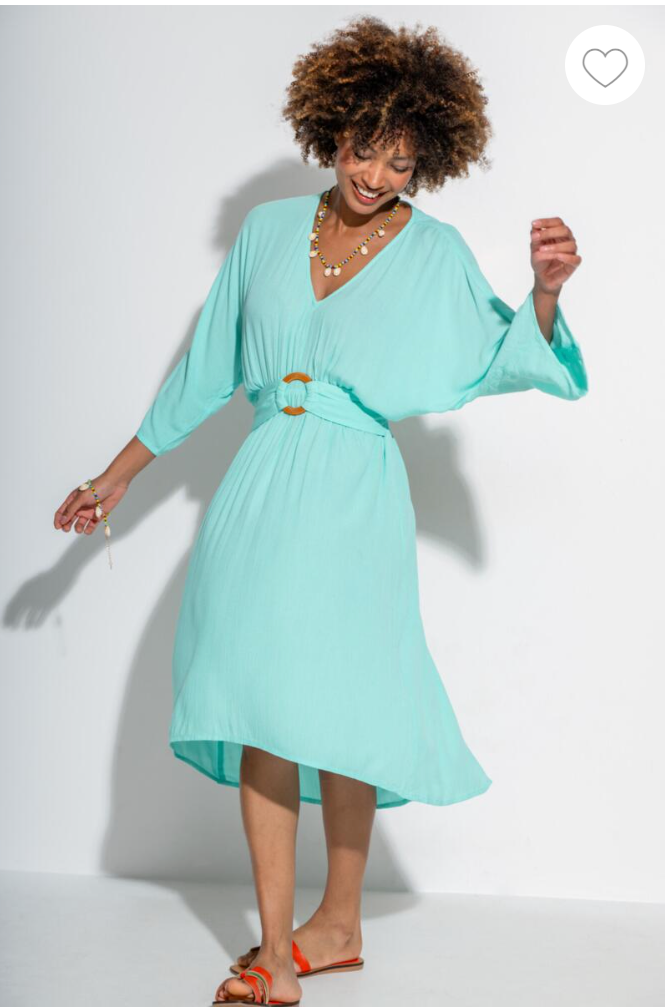 Pour Moi | Crinkle O Ring Midi Beach Kaftan | Aqua