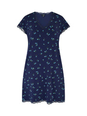 Pour Moi | Sofa Loves Lace T-Shirt Hidden Support Chemise | Navy/ Blue Floral