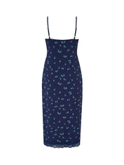 Pour Moi | Sofa Loves Lace Hidden Support Wrap Midi Chemise | Navy/ Blue Floral