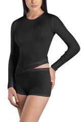 Hanro | Woolen Silk Long Sleeved Shirt | Black